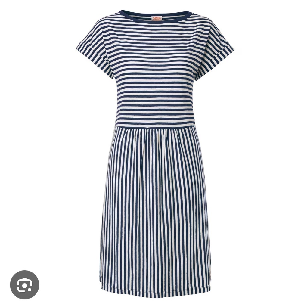 Armor Lux Navy and White Cotton and Linen TShirt Dress